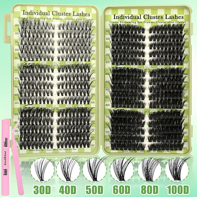 Lash Clusters Cat Eye Lash Clusters Kit Volume DIY Individual Lashes Clusters Lash Extension Kit 530Pcs Thin Band Wispy Lash Cluster Lash Bond and Seal Lash Tweezers