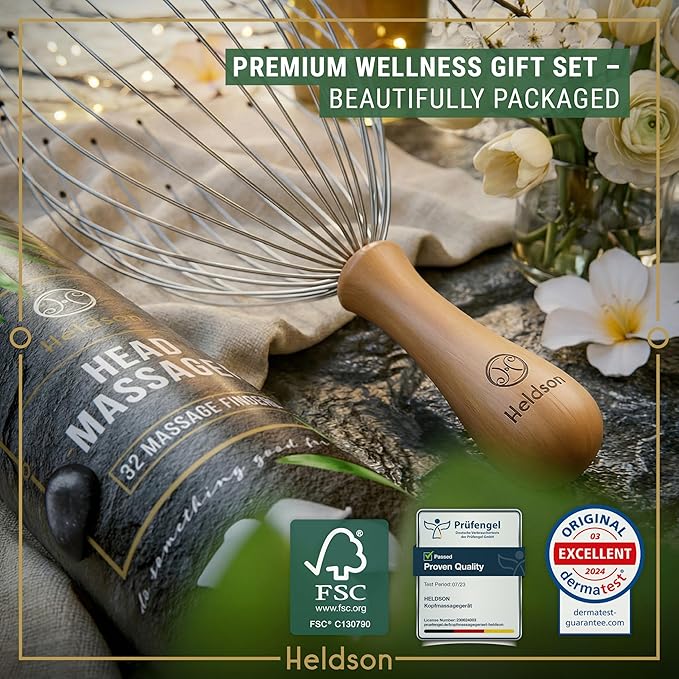 HELDSON® Premium Wire Head Massager Scalp Massage Tool - 32 Fingers Octopus Scratcher - Stress Relax Tickler - Hair Massagers Whisk - Headspa Equipment - Headscratcher Tickle Tools - Gift Men, Women