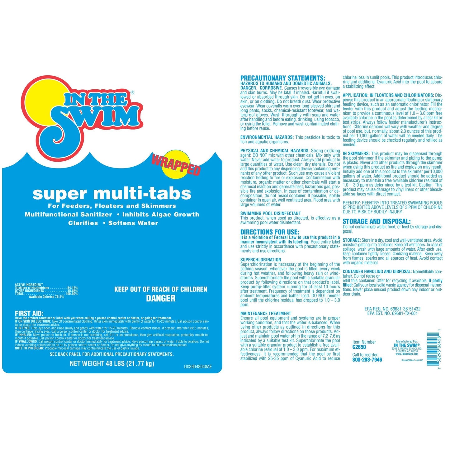 In The Swim 3 inch 5-in-1 Super Multi-Tabs – Swimming Pool Sanitizer – Chlorine - Algaecide - Stabilizer - Clarifier - 24 Pounds