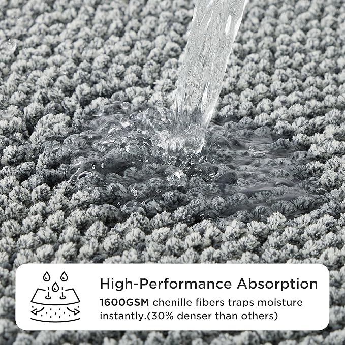 Bedsure Dog Door Mat for Muddy Paws, High-Low Absorbent Chenille Indoor Entrance Mud Dirt Trapper Soak-Stopper, Machine Washable Non-Slip Entryway Rug for Pets, 24"x16" Grey