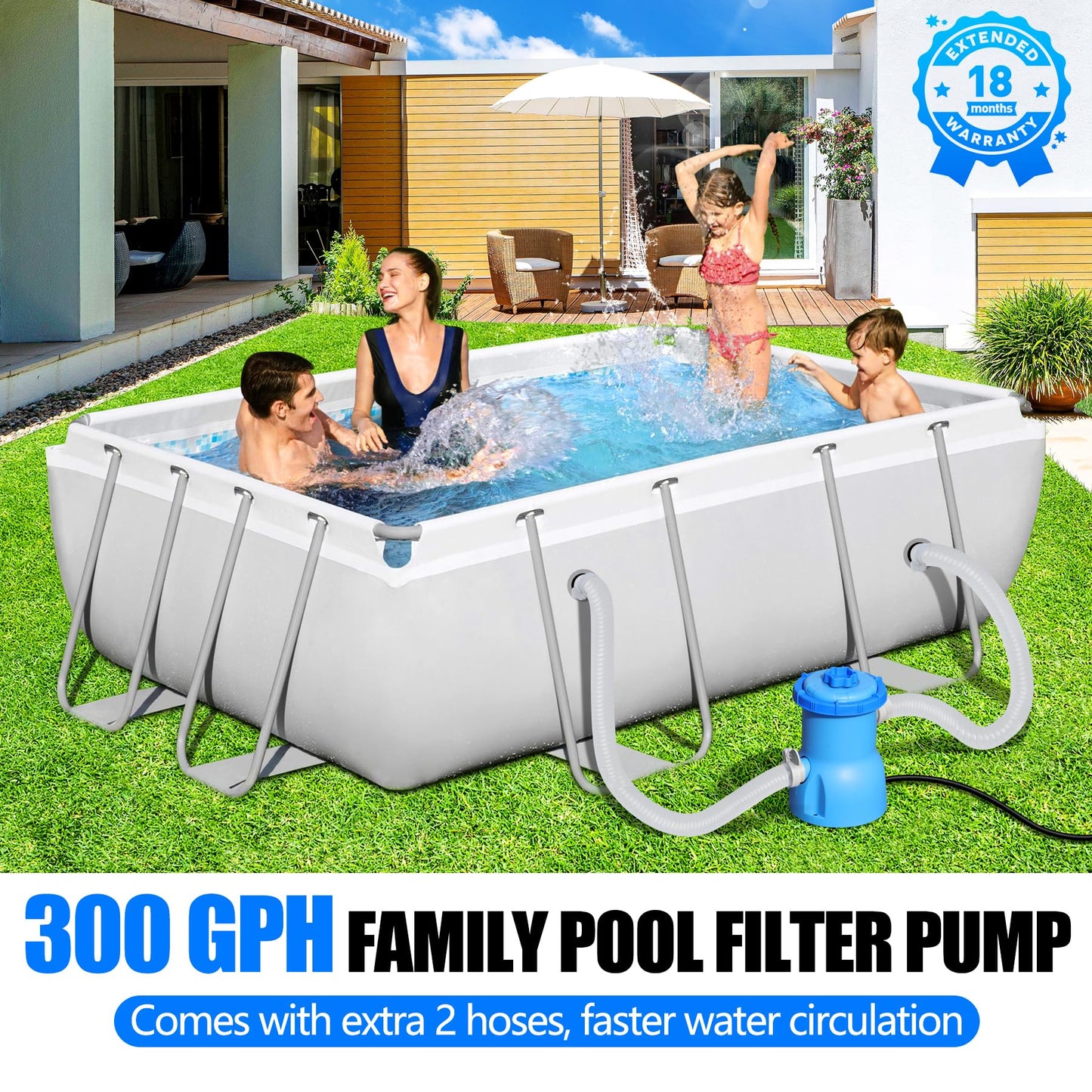 BluClear 300 GPH Pool Filter Pump for Small Above Ground Pools, ETL Certified Pool Cartridge Filter Pump System with GFCI, Safety & Reliable Water Circulation Pumps - Rapidly Capture Debris in Water