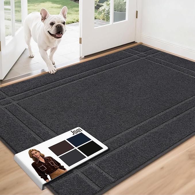 JSEI Entryway Rugs Doormat 36"x60", Non-Slip Dirt Trapper Door Mats Indoor, Washable Absorbent and Stain Resist Welcome Floor Mat for Front Door, Dog Door Mat, Dirty Wet Shoes & Paws, Dark Grey