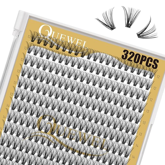 QUEWEL Lash Clusters 320Pcs Cluster Lashes 30D C Curl Lash Cluster Eyelash Extensions Mix12-18mm Individual Eyelashes Clusters Wispy Lash Clusters Thin Band Soft to Use at Home(30D C Mix12-18)