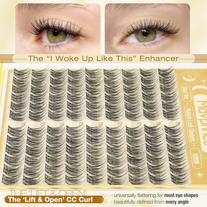 10MM Lash Clusters Natural Eyelash Clusters Clear Band Cluster Eyelash Extensions Wispy Cluster Lashes Short Individual Lashes Extensions DIY Lashes Pack (CC Curve, 108Pcs)