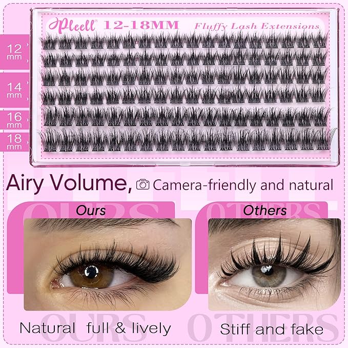 Fluffy Lash Clusters Wispy Eyelash Clusters 10-18MM 5D DIY Lashes Clusters D-Curl Natural Cluster Eyelash Extensions Manga Individual Lashes with Ultra-Thin Band by Pleell