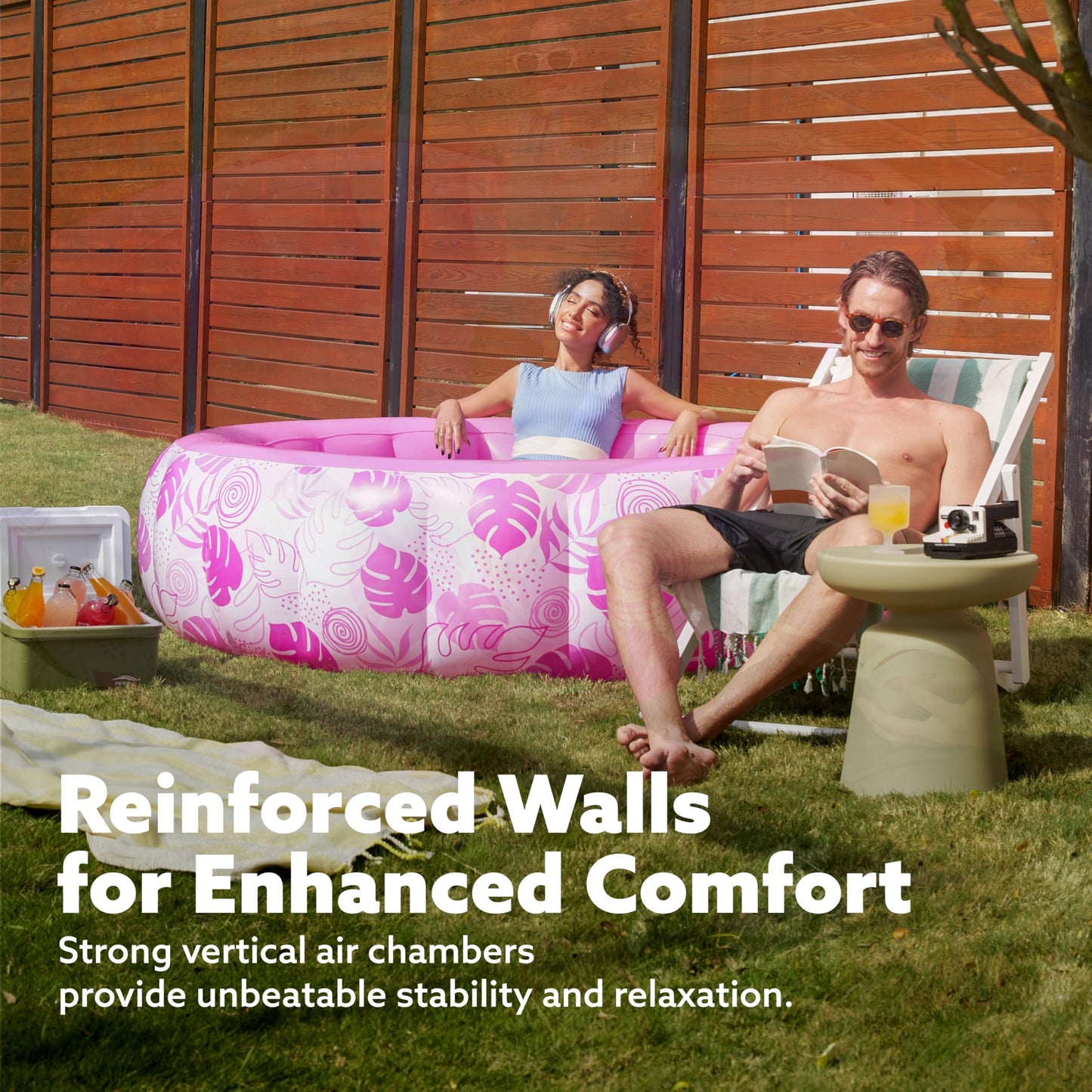 SLOOSH Inflatable Swimming Pool,5.5ft x 20 Inch Full-Sized Blow Up Durable Thickened Luxury Above Ground Family Pool with Comfortable Backrest for Summer Water Party Backyard Garden Lawn,Pink