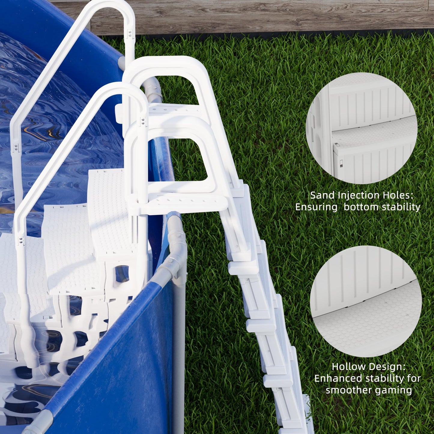 UPHYB Pool Ladder, 3-Step Pool Stairs with Double Handrails and Non-Slip Steps for 36-50” Above Ground and In-Ground Pools, White