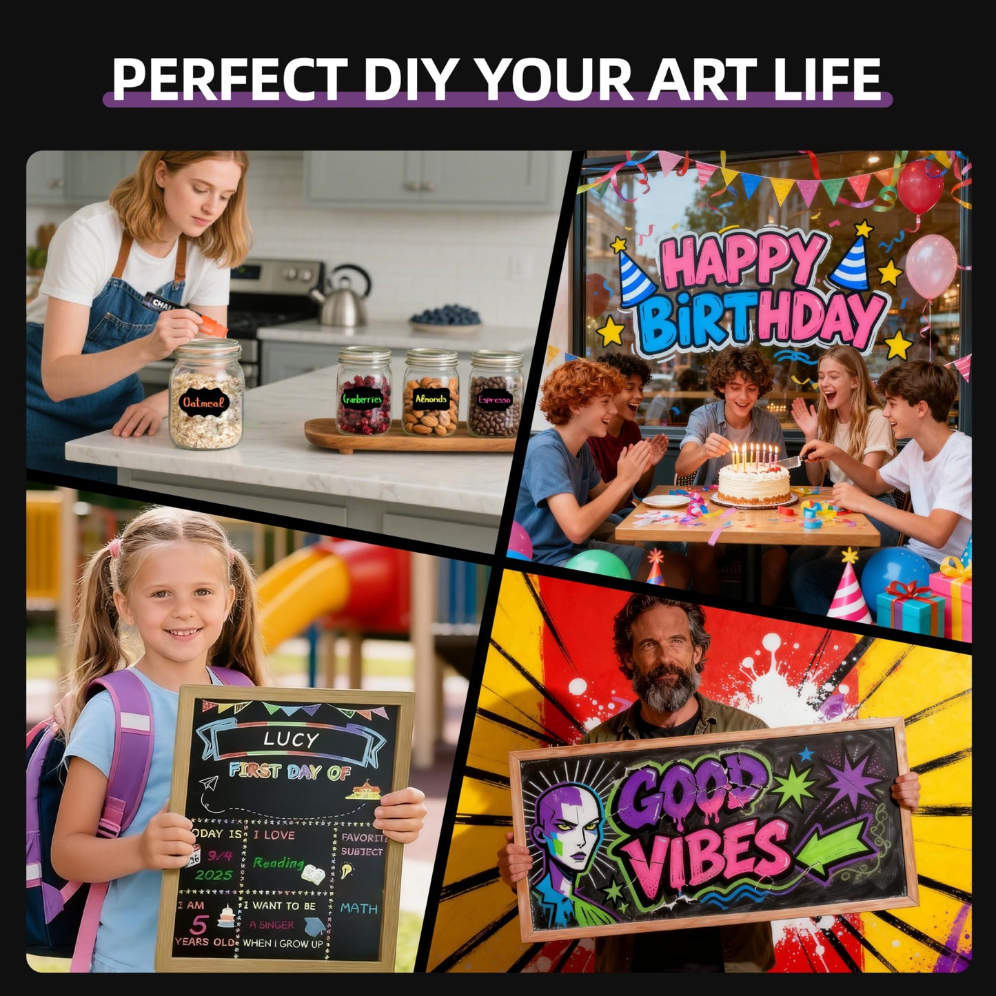 WUO Window Chalk Markers, 8 Colors Jumbo Liquid Chalk Marker with 15mm 3 in 1 Nib, Washable Chalkboard Markers for Blackboard, Car Auto, Bistro, Glass and various DIY arts and crafts.