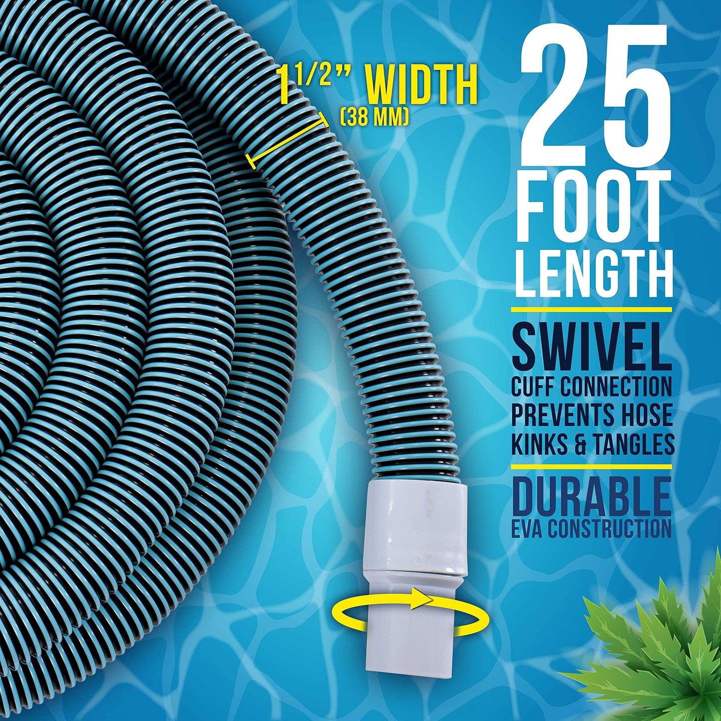U.S. Pool Supply Pool Vacuum Hose - 1-1/2" x 25' Professional Heavy Duty Pool Hose for Inground, Spiral Wound with Kink-Free Swivel Cuff - Connect to Vacuum Heads, Skimmer, Cleaner, Filter Pump Inlet
