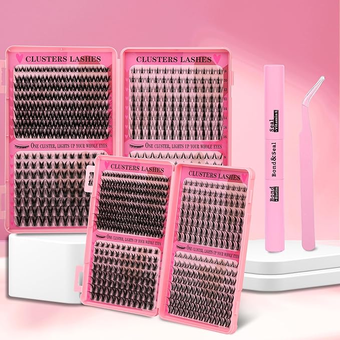 Manga Lash Clusters Kit Spiky Lashes Clusters Fairy Wispy Lash Clusters Wet-Look Anime Lashes Pack 384 Pcs C/D Curl Fluffy Individual Lashes Lash Bond and Seal Lash Tweezers