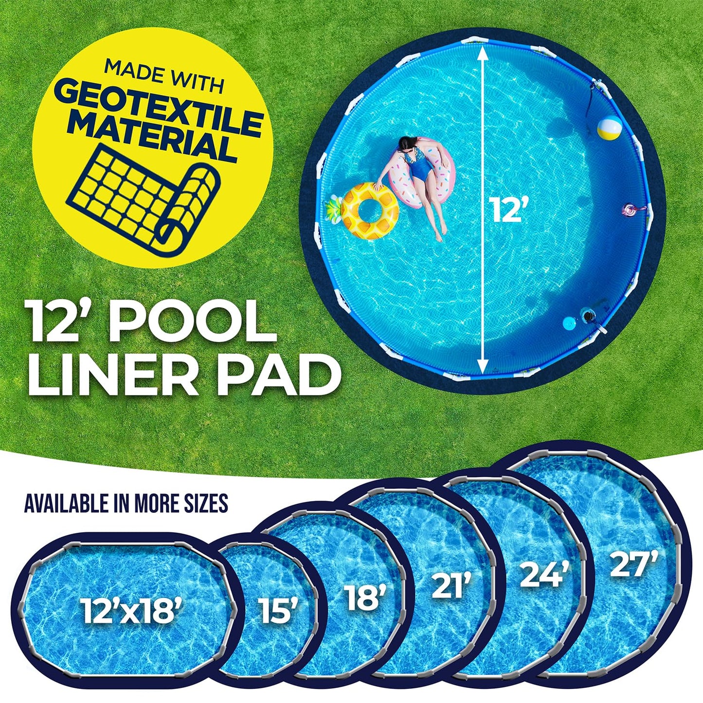 Shop Square 12-Foot Pool Liner Pad for Above Ground Pools - Under Pool Padding, Above Ground Pool Pad, Puncture Protection, Extend Liner Life, Durable Geotextile Material