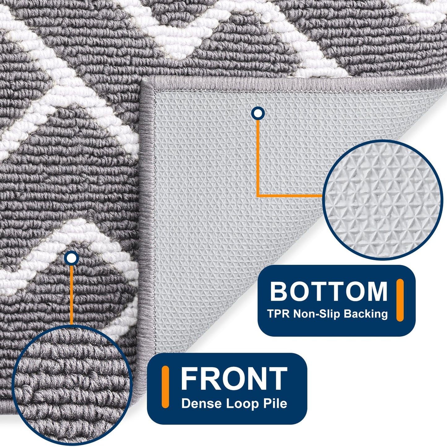 OLANLY Front Door Mat, Non-Slip Rubber Backing, Dirt Resistant and Absorbent, Washable, Easy to Clean Low-Profile Indoor Doormat for Back Door, Entryway, Inside Entrance, 59x20, Grey