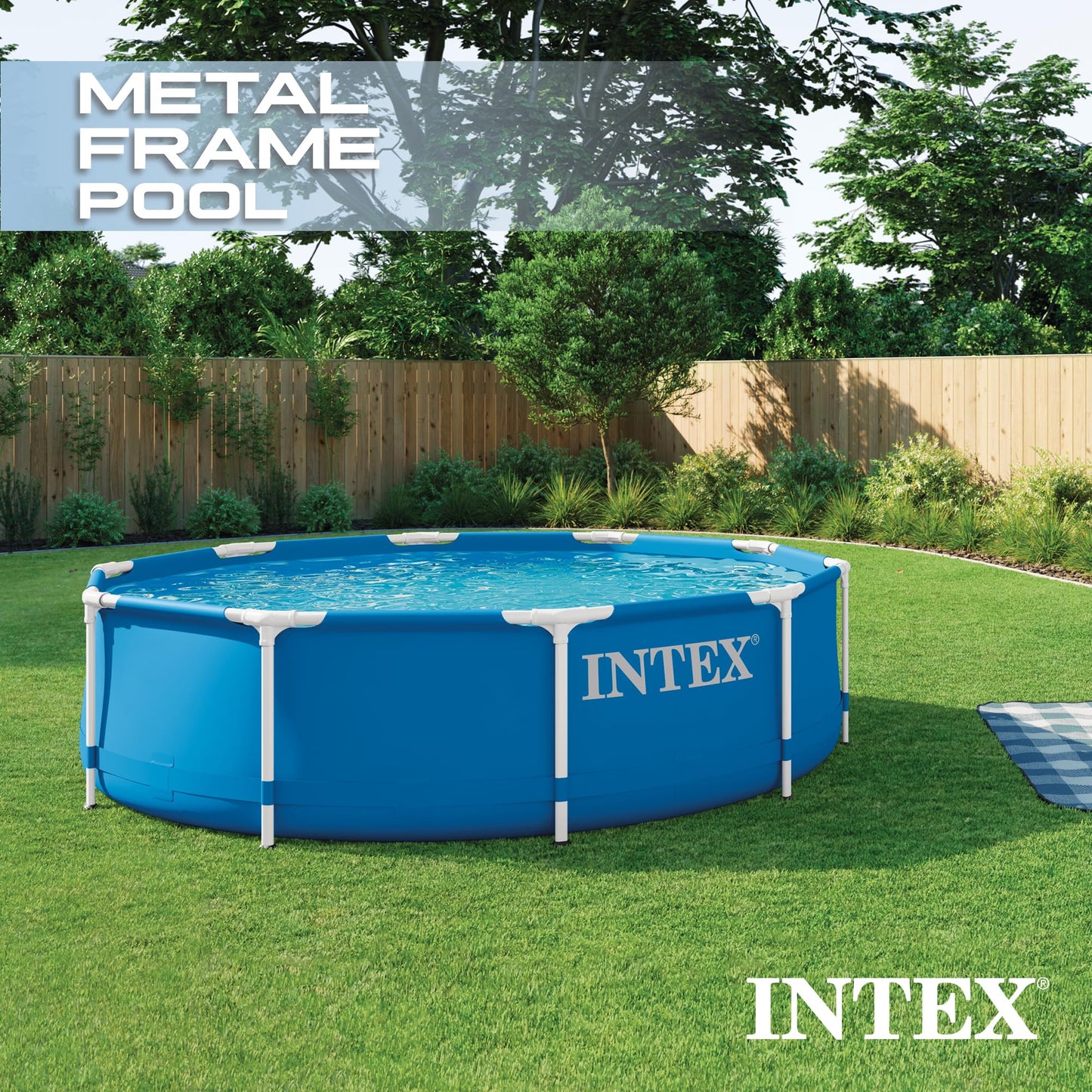 Intex 28200EH 10 Foot x 30 Inch 4 Person Outdoor Metal Frame Above Ground Round Swimming Pool with Easy Set-Up (Pump Not Included)
