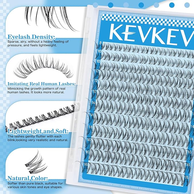 Wispy Lash Clusters Kit Invisible Thin Band Natural Eyelash Clusters 8-16mm Lash Extension Kit Mix Length Clear Band Natural Look Cluster Eyelash Extensions With Lash Bond DIY Lash At Home(Wispy02)