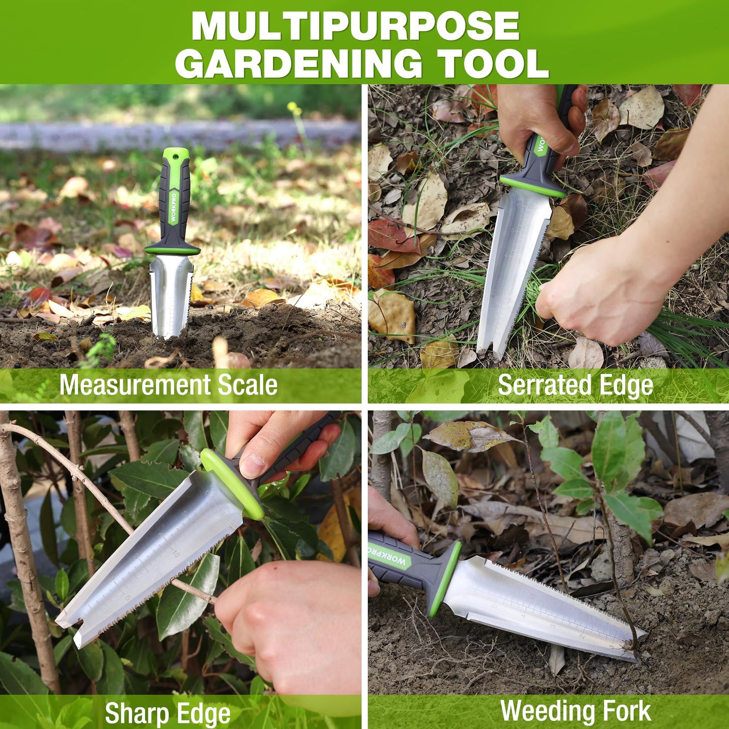 WORKPRO Hori Hori Garden Knife, 7" Stainless Steel Blade with Cutting Edge, Garden Tools with Oxford Sheath, Ergonomic TRP Handle with Hanging Hole for Weeding, Planting, Digging