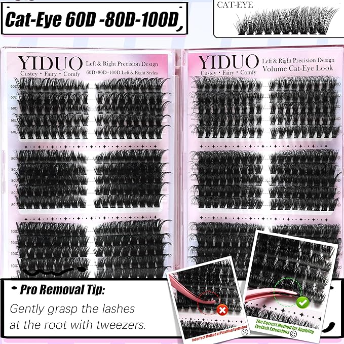 YIDUO 6 Styles Mix Lash Clusters Kit 1548Pcs with 2X Bond&Seal Volume Soft Cluster Lashes Extension Kit Gift Packs 8-18mm Wispy DIY Individual False Eyelashes Box Bulk for Beginners De Pestañas