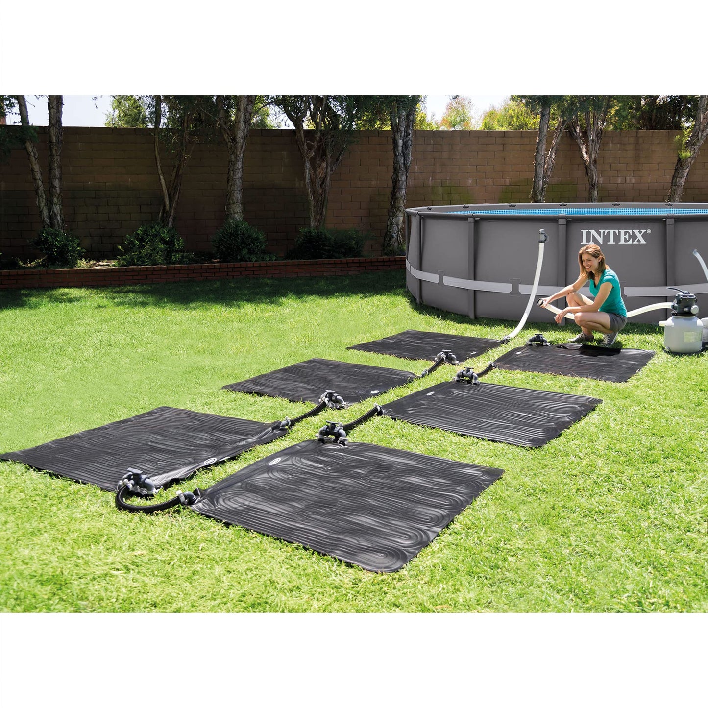 Intex 47 Inch x 47 Inch Solar Pool Heater Mat for 8,000 Gallon Above Ground Pool with Hose Attachment and Bypass Valve, Black (2 Pack)