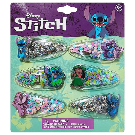 LUV HER Licensed Hair Accessories For Girls, 6pc Cute Hair Clips with Favorite Lilo & Stitch Character Charms, Magical Confetti Hair Clips, Ages 3+