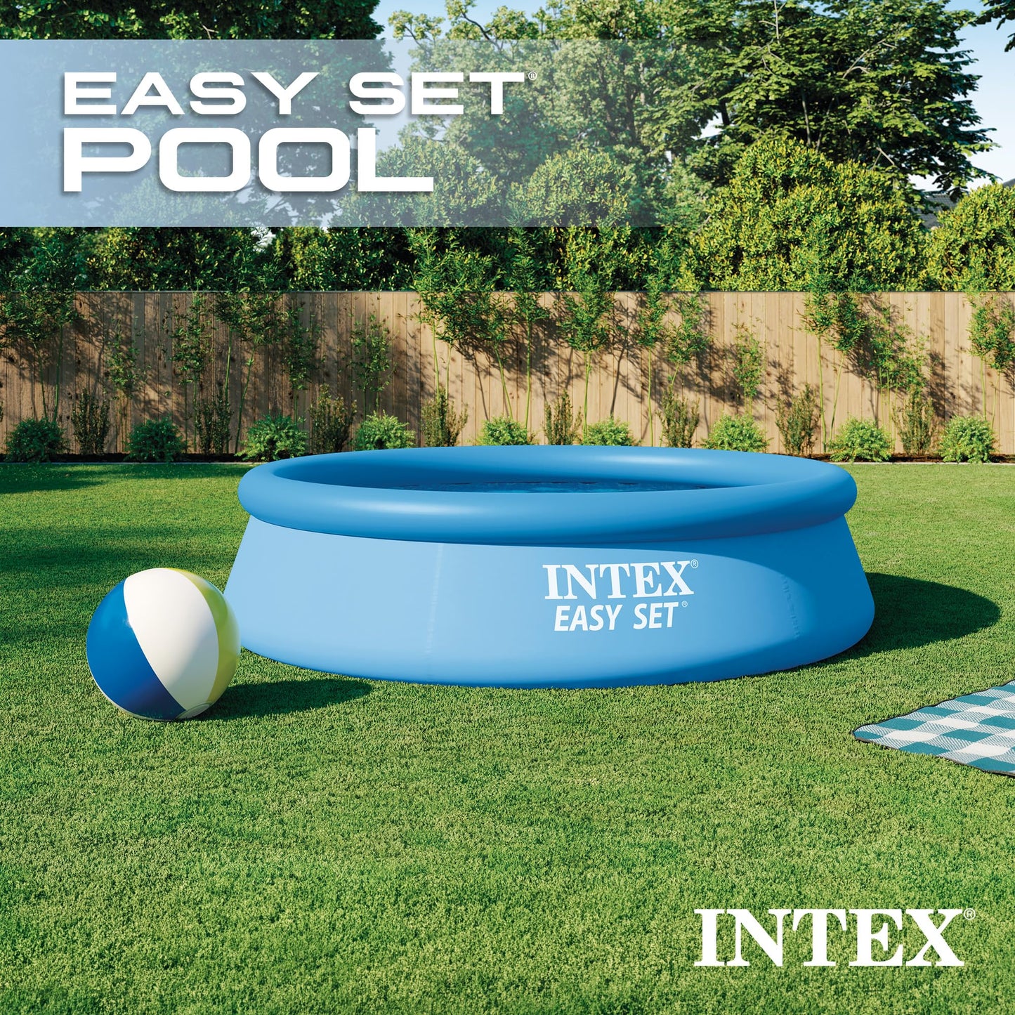 Intex 28120EH Easy Set Inflatable Swimming Pool: 10ft x 30in – Puncture-Resistant Material – Quick Inflation – 1018 Gallon Capacity – 23in Water Depth