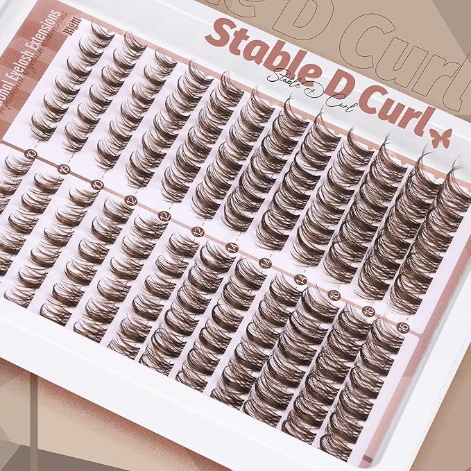 Brown Lash Clusters Natural Lash Individuals 144 Pcs Eyelash Extensions Wispy Lash Extensions D-Curly Dark Brown Eyelash Clusters 10-16MM DIY False Eyelashes at Home by Mavphnee