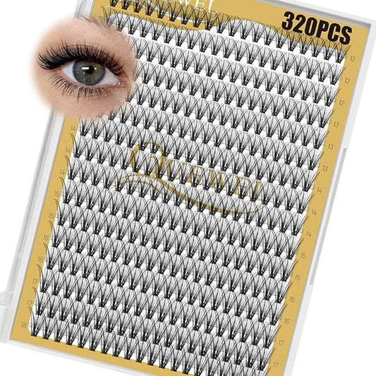QUEWEL Lash Clusters 320Pcs Cluster Lashes 30D C Curl Lash Cluster Eyelash Extensions Mix12-18mm Individual Eyelashes Clusters Wispy Lash Clusters Thin Band Soft to Use at Home(30D C Mix12-18)