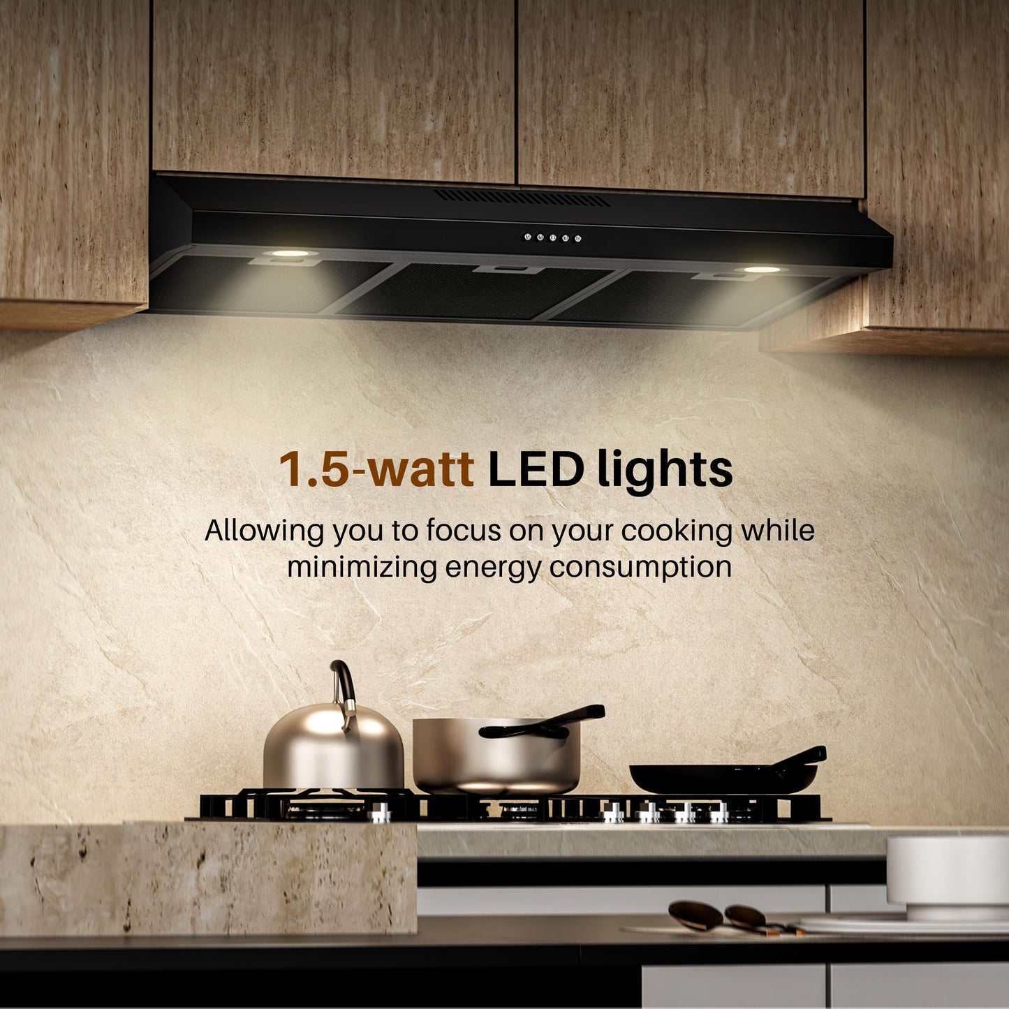 FIREGAS Black Under Cabinet Range Hood 36 Inch, Ducted/Ductless Convertible Kitchen Hood with 3 Speed Exhaust Fan, 300 CFM, LED Lights, Brushlesss DC Motor Vent Hood for Kitchen