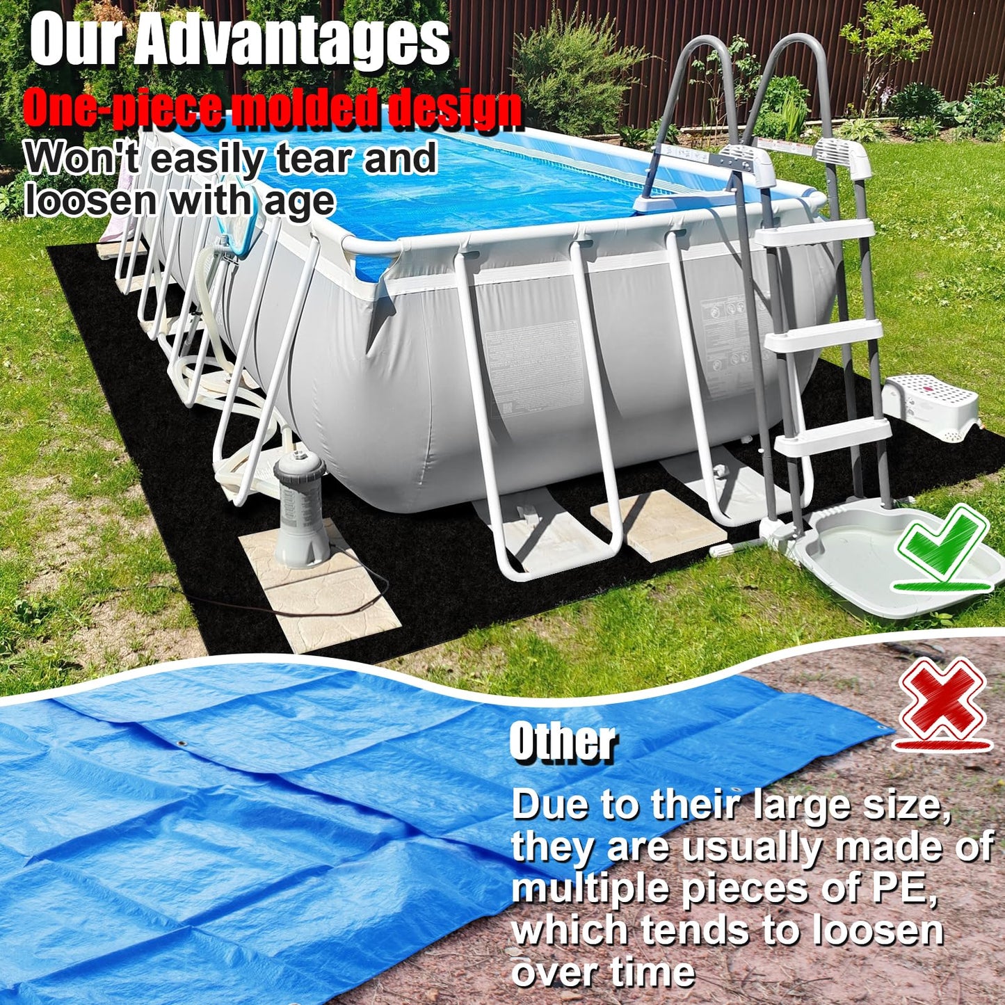 VICAMB 15 x 10ft Rectangular Pool Liner Pad for Above Ground Swimming Pools,220g/㎡ Heavy Duty Pool Ground Mat Under Pool Pad,Pools Bottom Liner Protector to Prevent Puncture and Extend Liner Life