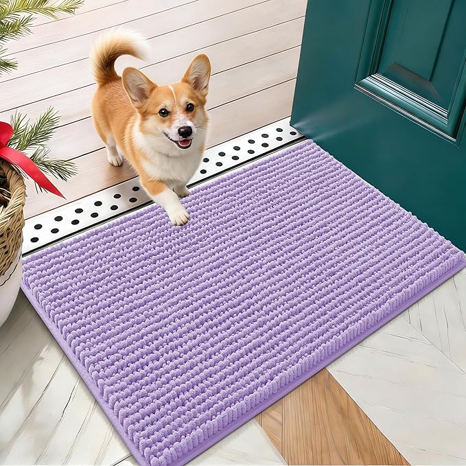 OLANLY Dog Door Mat for Muddy Paws 24x16, Ultra Absorbent Chenille Mud Doormat, Non-Slip Washable and Dirt Trapping Doormat for Indoor Entryway, Quick-Dry Indoor Pet Bed Mats for Dogs, Lavender