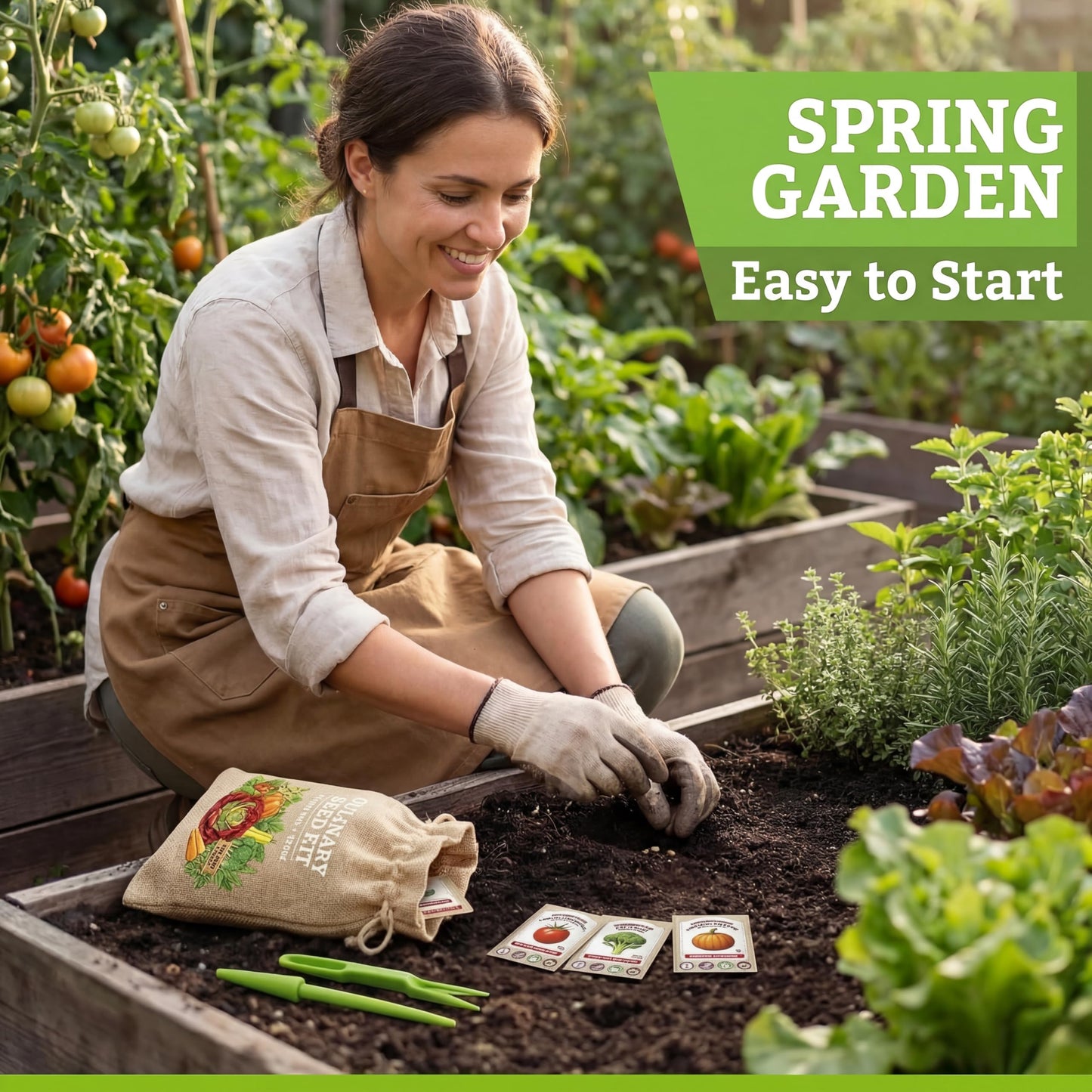 Culinary Vegetable & Herb Seeds Variety Pack - 30 Heirloom Non-GMO Garden Seeds for Planting, Seed Kit with Tools, Made in USA