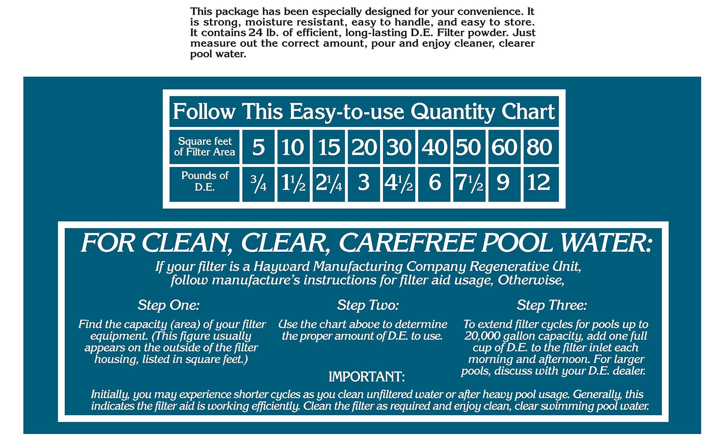 Robelle 24-Pounds Premium D.E. for Pool Filters, Diatomaceous Earth DE Pool Filter Powder, Made in USA