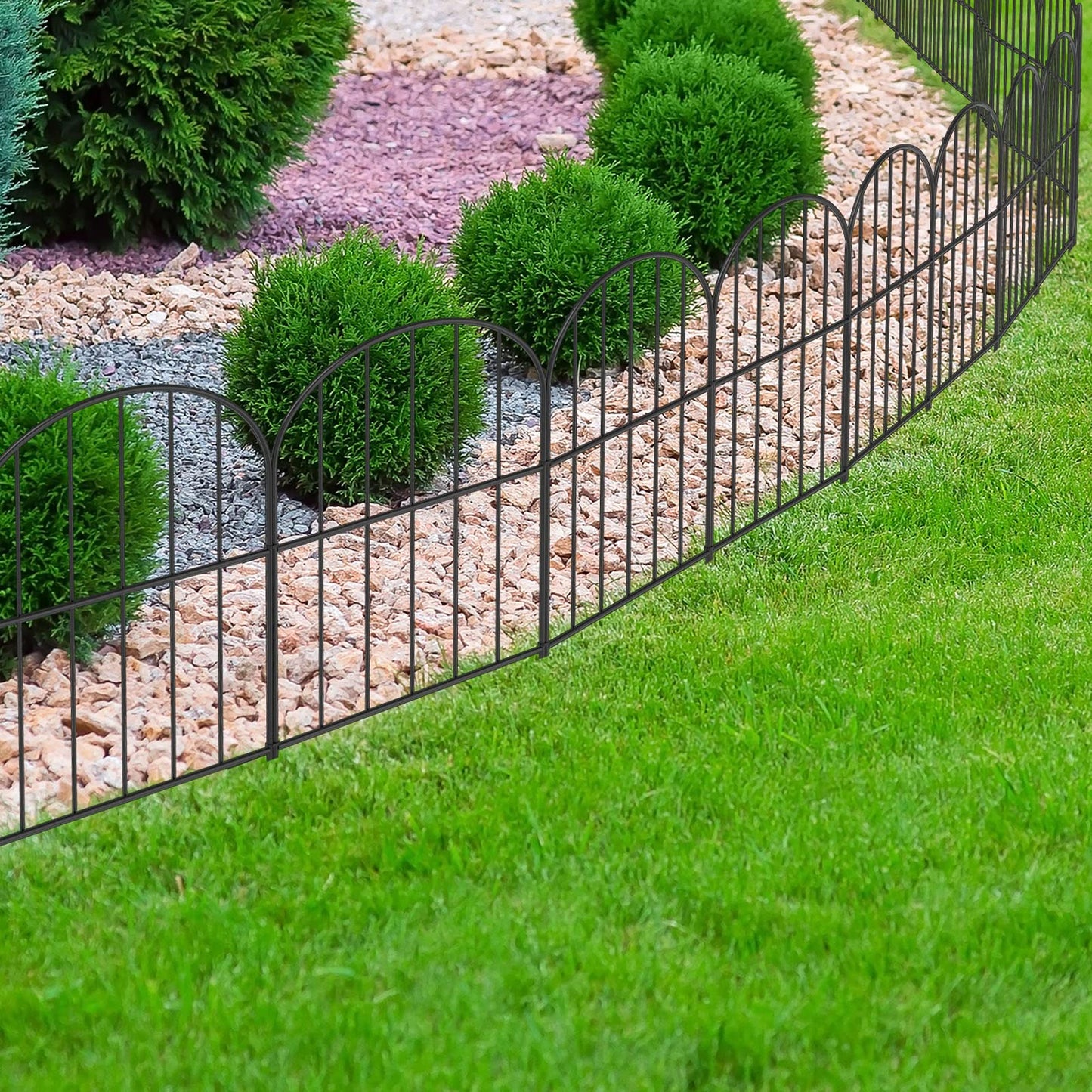 OUSHENG Small Decorative Garden Fence, 10ft (L) x 16.5in (H) Fencing, Rustproof Metal Wire Panel Border Animal Barrier for Dog, Flower Plant Edging for Yard Backyard Outdoor, Arched