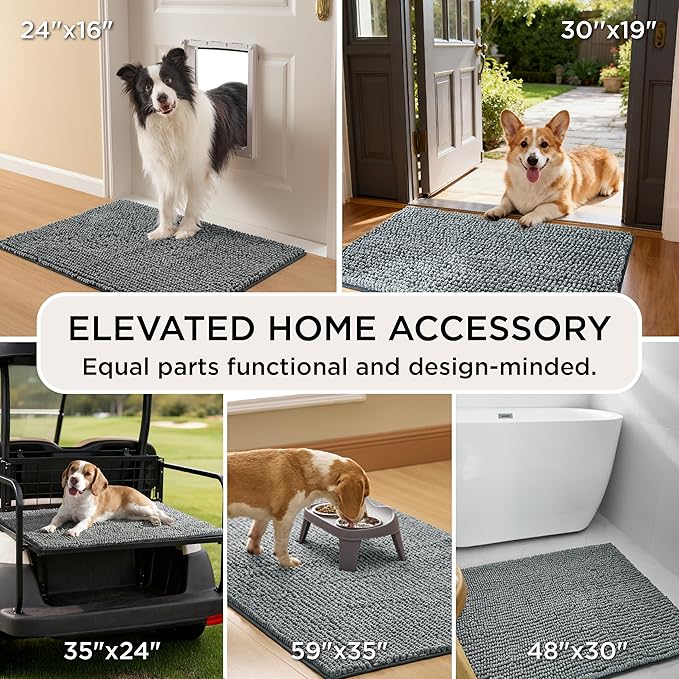 Bedsure Dog Door Mat for Muddy Paws, High-Low Absorbent Chenille Indoor Entrance Mud Dirt Trapper Soak-Stopper, Machine Washable Non-Slip Entryway Rug for Pets, 30"x19" Grey