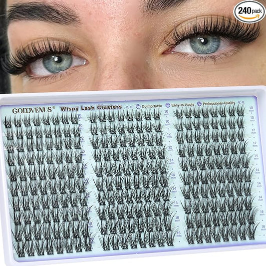Goddvenus Wispy Lash Clusters Natural Eyelash Clusters No Makeup Look Cluster Eyelash Extensions 10-16mm DIY Lash Extension CC Curve