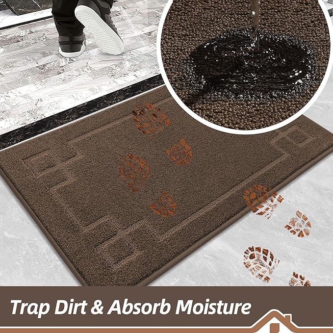 BEQHAUSE Door Mat 24" x 36", Non-Slip Door Mats Indoor Entryway Rugs Washable Low-Profile Absorbent and Stain Resist Floor Mats, Dog Door Mat for Front Back Door, Mud Wet Shoes & Paws, Brown