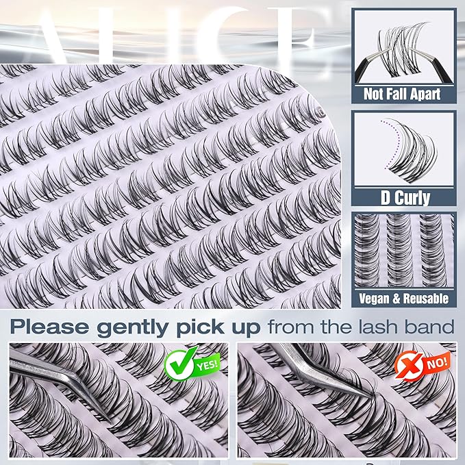 ALICE Natural Short Lash Clusters Invisible Band Wispy Eyelash Clusters 8-12mm Cluster Eyelash Extensions Lash Extensions DIY Individual Lashes