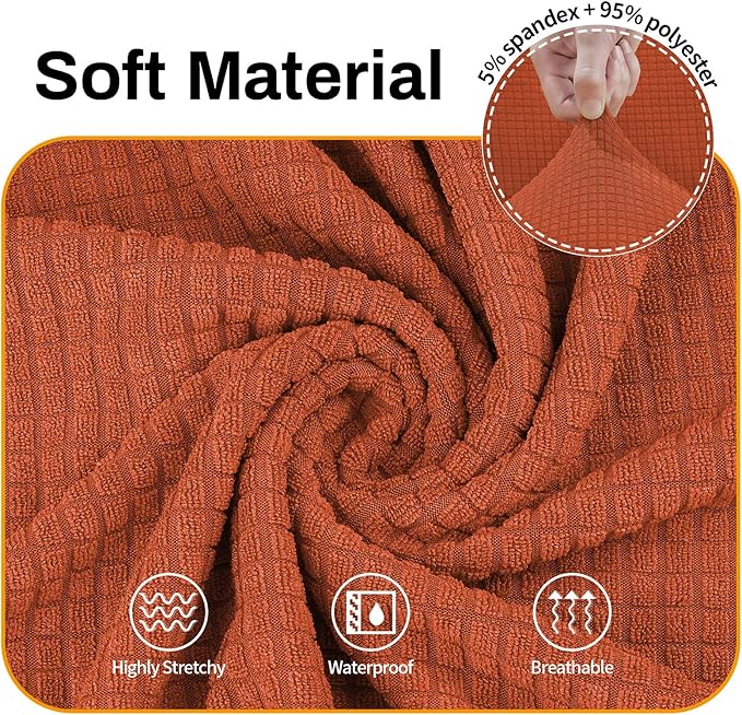 Asnomy Couch Covers for 3 Cushion Couch Stretch Sofa Covers Slipcovers, Pet Protector Furniture Covers for Dogs Cats Spandex Jacquard Fabric Small Checks（X-Large，Punpkin）