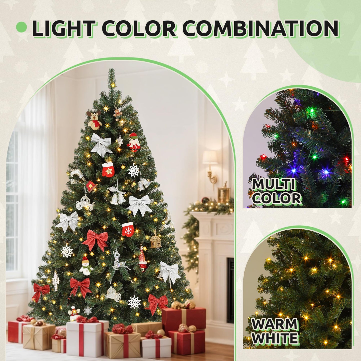 GOOBED Prelit Green Christmas Tree 7.5FT with Remote Control, Pre-Lit Green Artificial Hinged Spruce Christmas Tree with 1450 Tips, 550 LED Lights and 11 Light-Modes for Home, Party Decoration