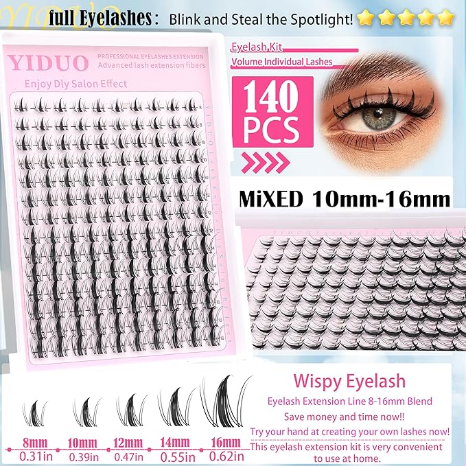 YIDUO 3 style Fairy lashes Clusters Kit with Bottom Clusters Lash Extensions 604Pcs 5-16mm Manga Extension False Eyelash Wispy Natural Wet-Look Lashes Extensions Combo Pack with Glue Removers