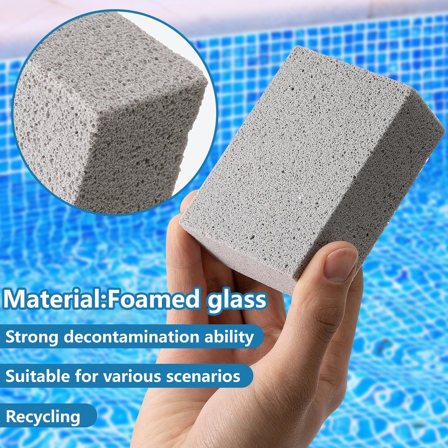 LFUTARI 16 Pcs Pools Pumice Stone, 2 Size Pool Cleaning Pumice Block, Pools Tile Cleaner Stone for Swimming Pool Spa Kitchen Bathroom Stain and Rust Removing