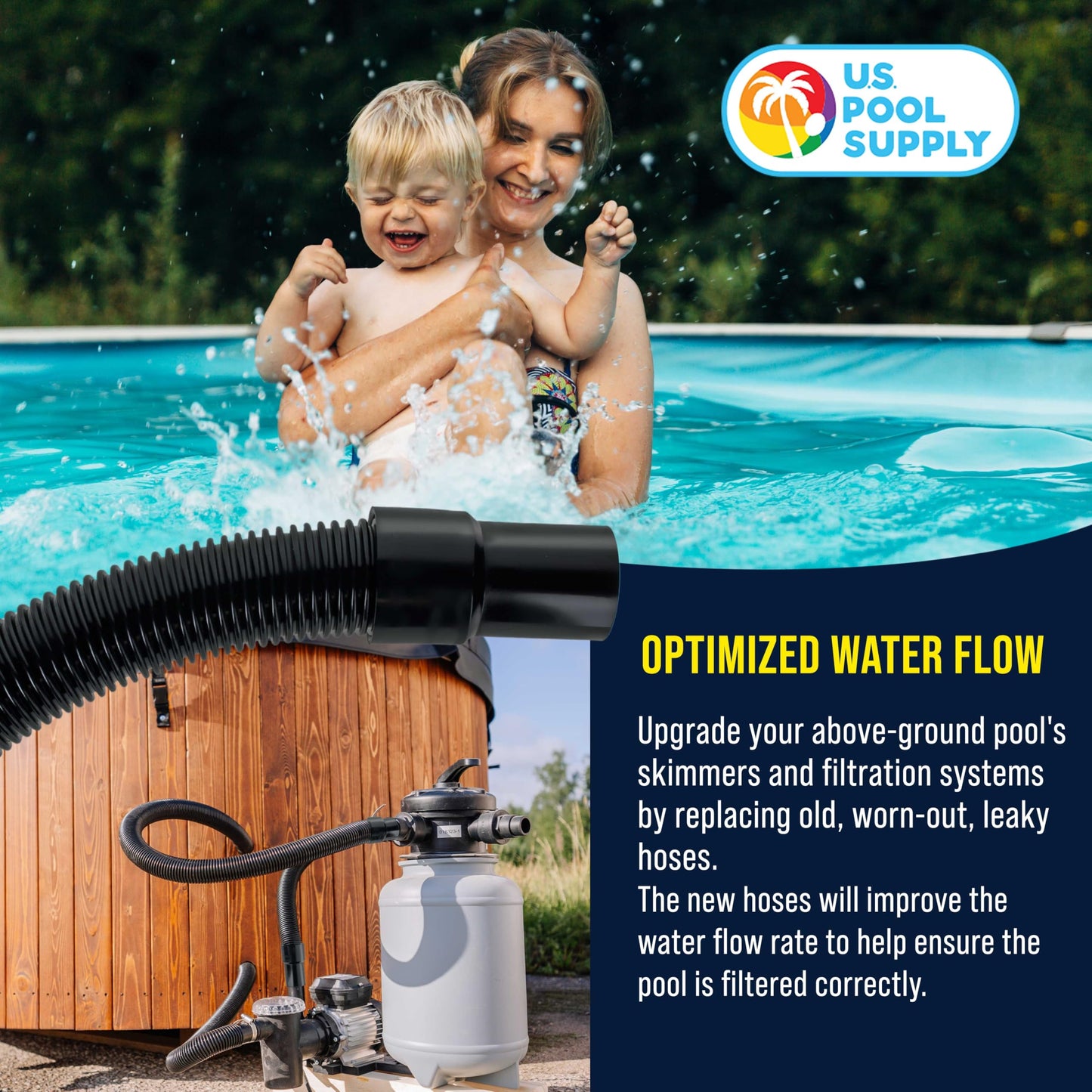 U.S. Pool Supply 6 Foot Heavy-Duty Above Ground Pool Hose, 1.5" - Black Replacement Filter Connecting Hose, Flexible Spiral Wound EVA - Compatible with Intex for Pool Filter Pumps - Skimmer Pump