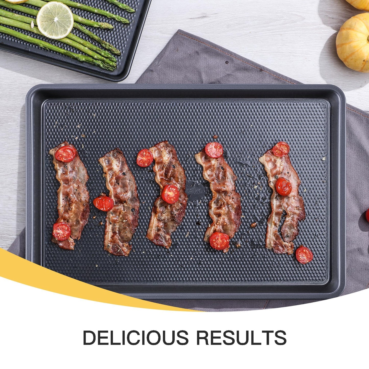 Cookie Sheets for Baking Nonstick - HONGBAKE Baking Sheet Pan Set of 3, Half/Quarter/Jelly Roll Pan for Oven with Diamond Texture Pattern, 57% Thicker Carbon Steel Cookie Trays, Dark Grey