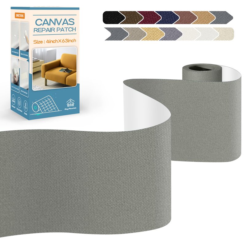 KING MOUNTAIN Canvas Repair Tape,Outdoor Gear Patch, 4×63 Inches,Waterproof,Self-Adhesive for Repairing Boat Covers,Sun Shades,Sofas,Tents,Lounge Chairs,Awnings (Light Grey-1)