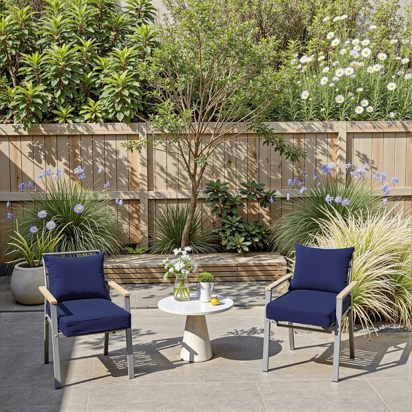 PatioGlow Outdoor Chair Cushions 19 x 19 x 3 Inch, Waterproof & Fade Resistant Patio Seat Cushion for Furniture with Handle and Ties, Thick Seating Pads for Outside Sofa Couch Set of 2, Dark Blue