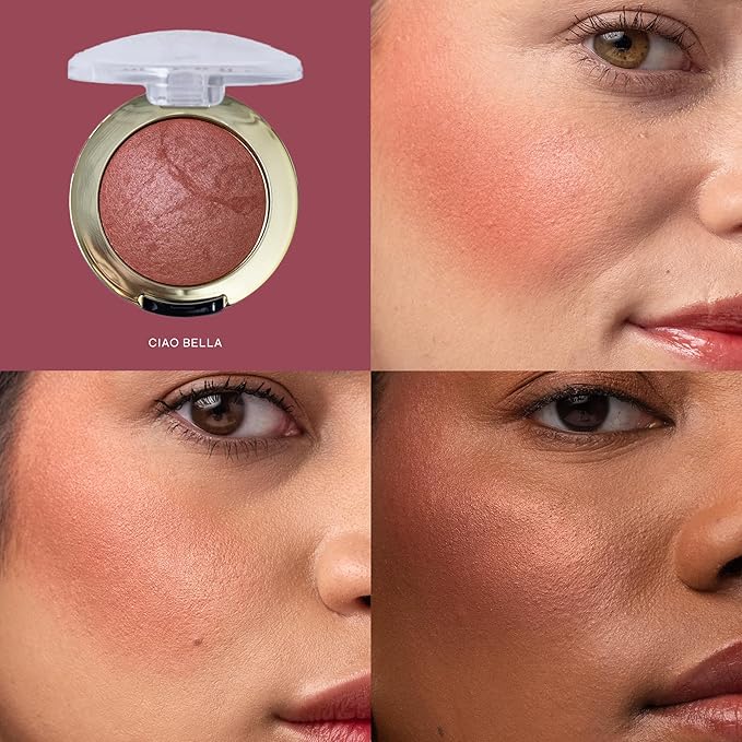 Milani Baked Blush, Updated Powder Blush for Cheeks, Cruelty Free Makeup - Shape, Contour & Highlight Face for a Shimmery or Matte Finish - Ciao Bella