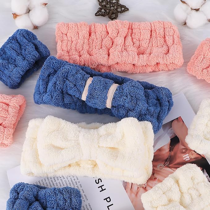 9 Pcs Spa Headband for Washing Face,Skincare Headband and Wristband Set,Women Teen Girls Facial Hairbands for Washing Face, Makeup, Sports, Yoga (dark blue + beige + orange red)