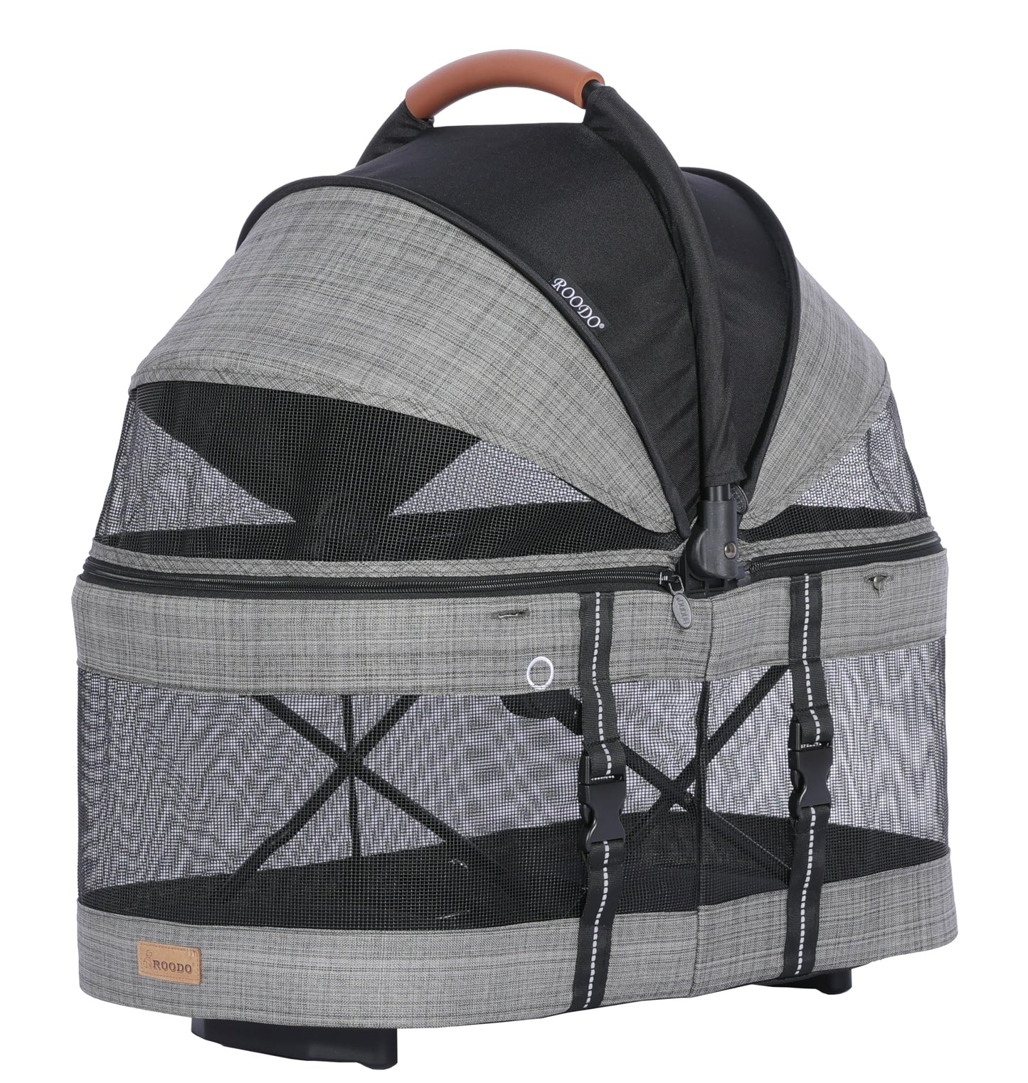 ROODO 2026 Upgraded Version 3-in-1 Dog Cat Stroller with Detachable Carrier Folding Lightweight Portable Travel Pet Gear All-Terrain Puppy Doggie Kitty Bunny Stroller for 35 lbs(Grey Lattice)