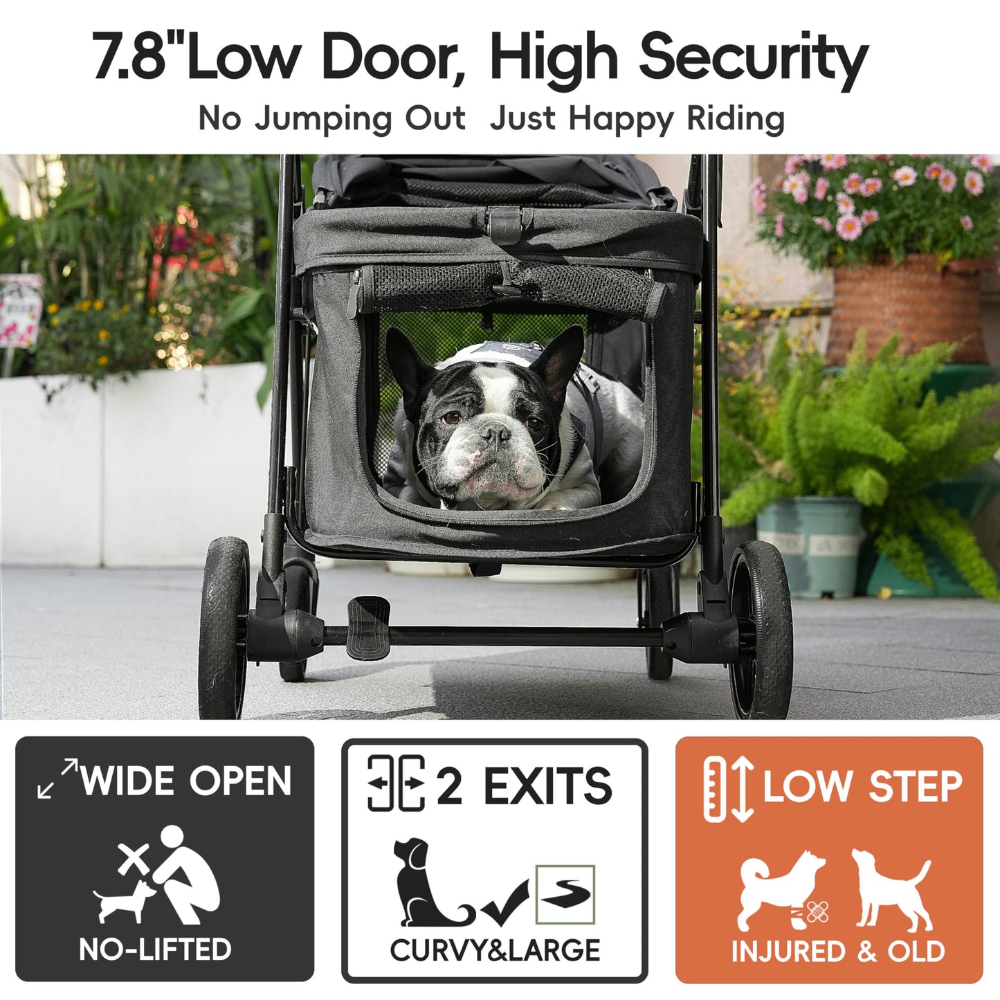 JOYCOW Dog Stroller for 2 Small Dogs or 1 Medium Pet, Low-Entry Design with Anti-Jump-Out, 600D Oxford Fabric, Up to 70 lbs,Black