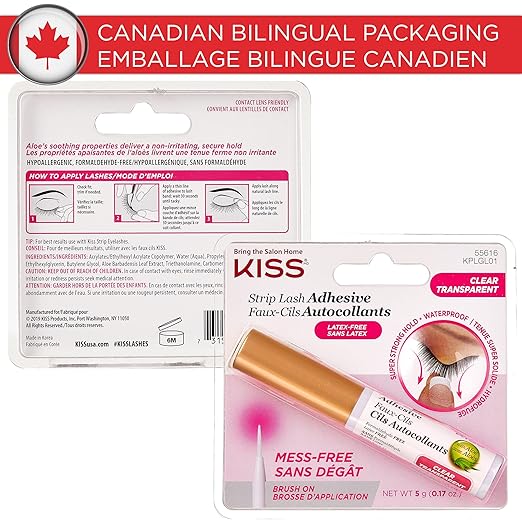 KISS Lash Adhesive, Lash-Glue, 24hr Strip Eyelash Adhesive, Clear, Includes Lash-Adhesive, Long Lasting Wear, Can Be Used with Strip Lashes and Lash Clusters (Pack of 2)