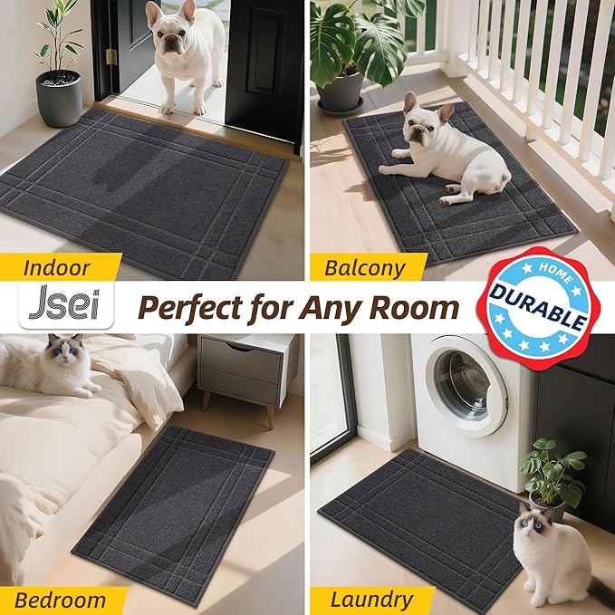 JSEI Entryway Rugs Doormat 24"x36", Non-Slip Dirt Trapper Door Mats Indoor, Washable Absorbent and Stain Resist Welcome Floor Mat for Front Door, Dog Door Mat, Dirty Wet Shoes & Paws, Dark Grey