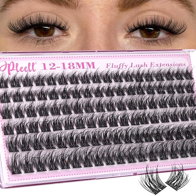 Fluffy Lash Clusters Wispy Eyelash Clusters 10-18MM 5D DIY Lashes Clusters D-Curl Natural Cluster Eyelash Extensions Manga Individual Lashes with Ultra-Thin Band by Pleell